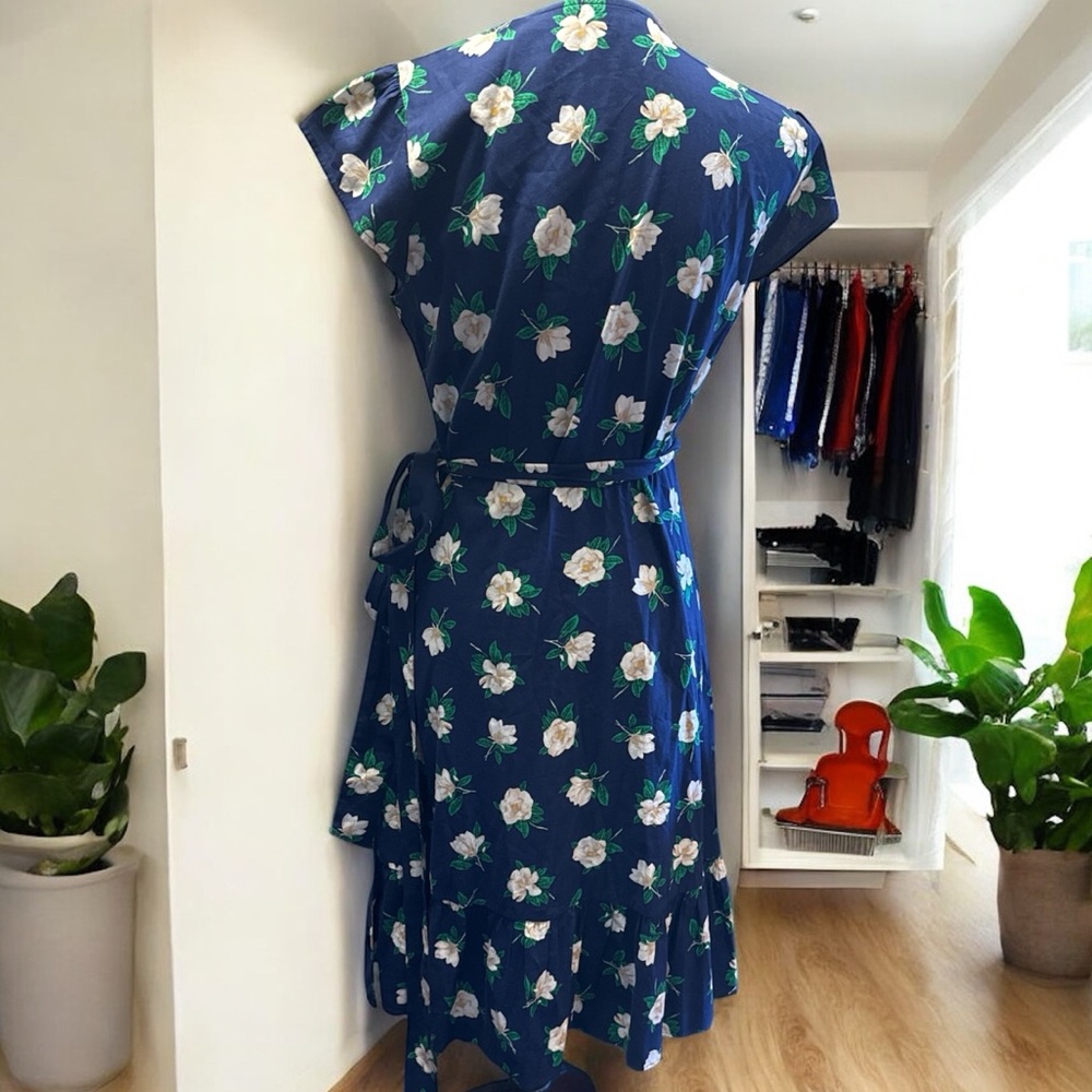 Draper James Navy Floral Flutter Wrap Dress - Picture 7 of 10
